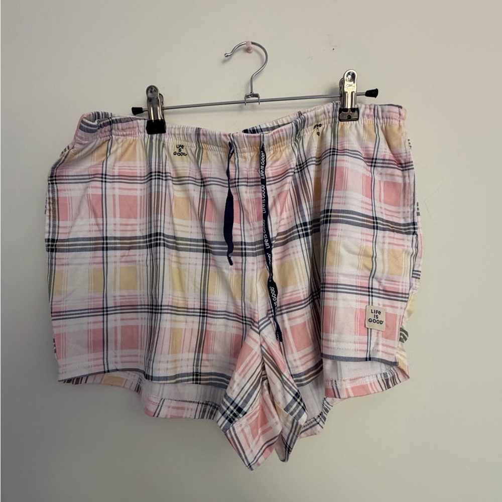 Life Is Good | Woman’s Sz XL | Plaid Sleep Shorts in Pink and Yellow